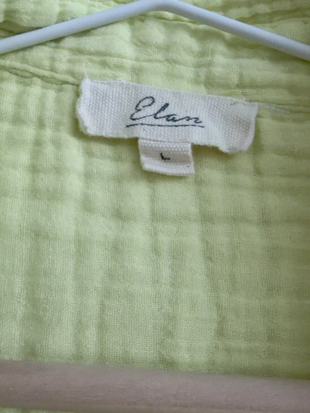 Elan Double Gauze Button Front Shirt | Lemon Yellow Cotton Top L - Picture 2 of 5